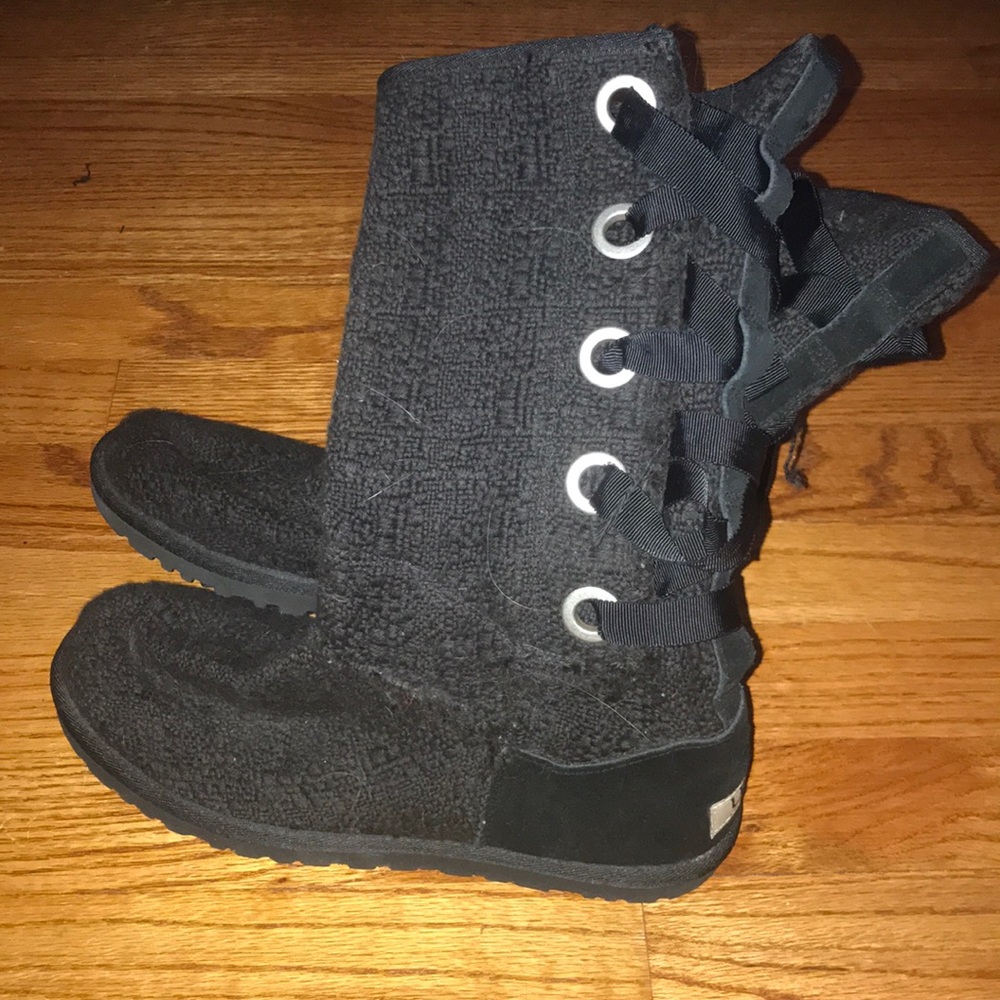 UGG Heirloom Lace Up Tall Boots Black 1000693